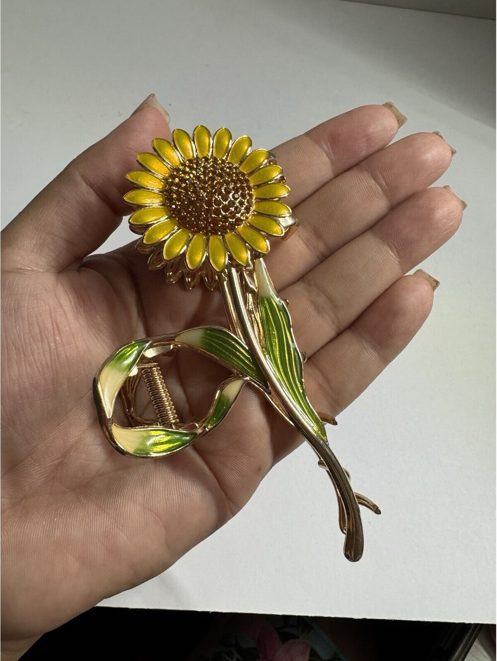 Sunday State Enamel Sunflower Hair Claw Clip - Gold Floral Rhinestone NEW